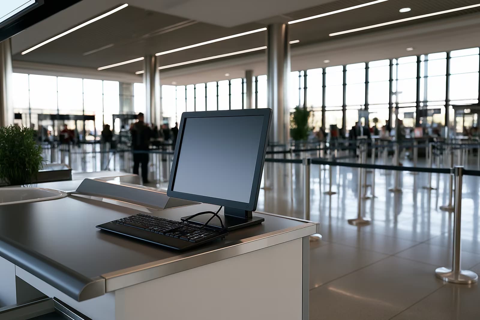 Un birou al guvernului german cu un ecran de computer și un teanc de dosare de imigrare pe hârtie.