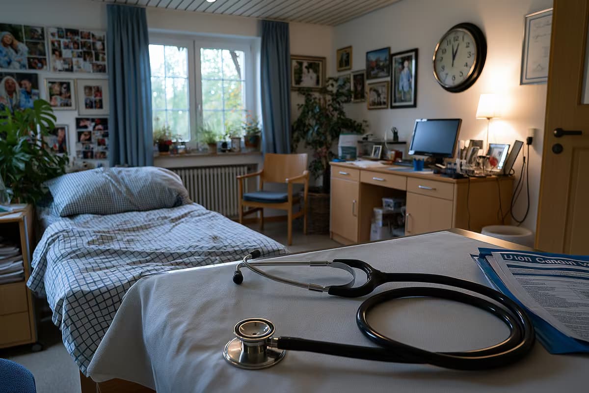 Stradă rurală germană cu un mic semn de cabinet medical
