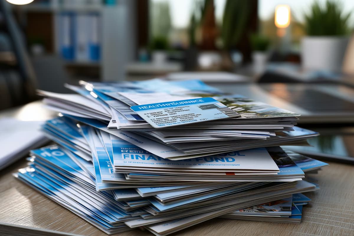 Un card de asigurare de sănătate german zăcea pe o grămadă de broșuri cu fonduri de investiții pe un birou, unde banii din contribuții se întâlneau cu fonduri imobiliare riscante.