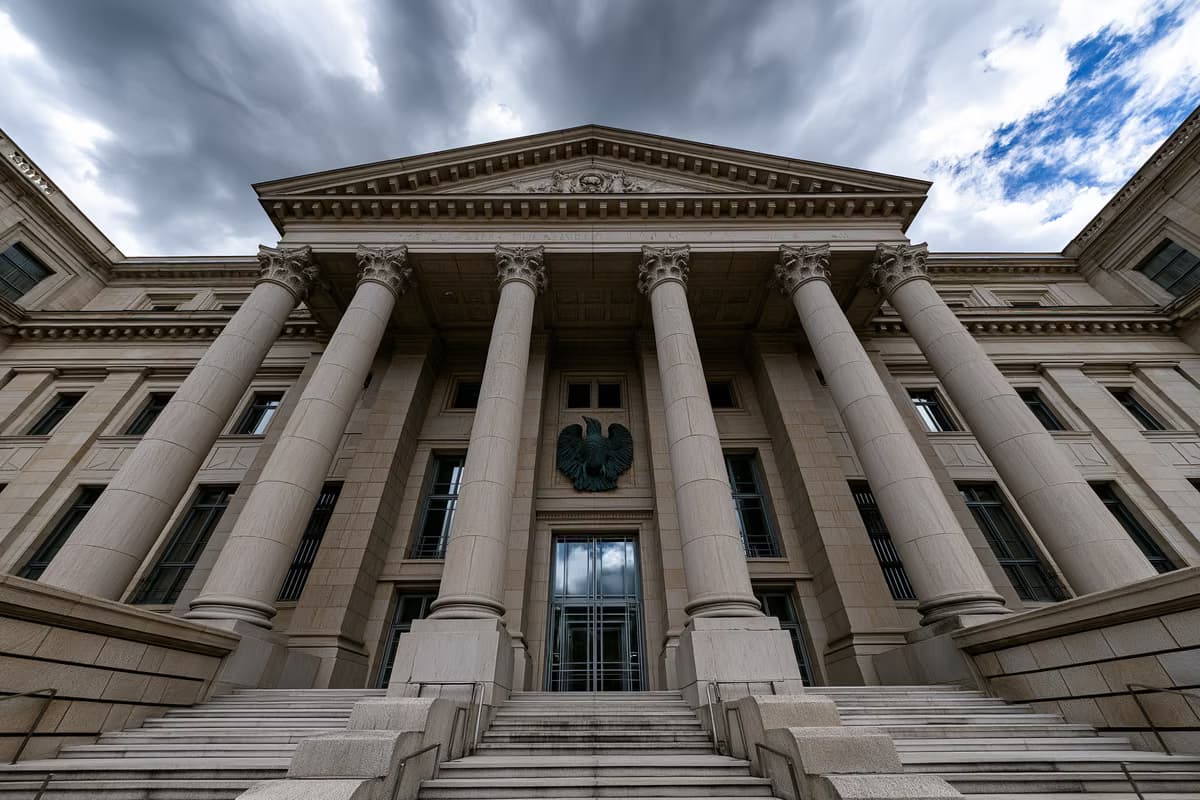 Fațadă din gresie a unei clădiri a Înaltei Curți de Justiție din Germania, cu coloane, reprezentând Curtea Federală de Justiție care a decis cazul
